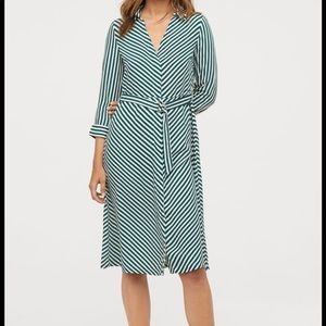 H&M dark green and white midi dress